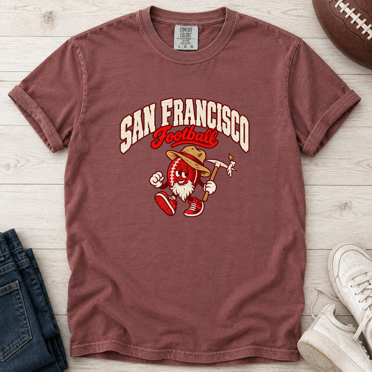 San Francisco Football Retro Mascot T-Shirt in Comfort Colors Brick