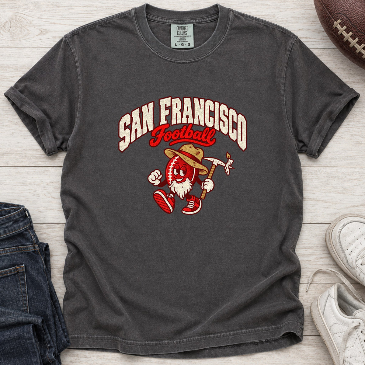 San Francisco Football Retro Mascot T-Shirt in Comfort Colors Graphite