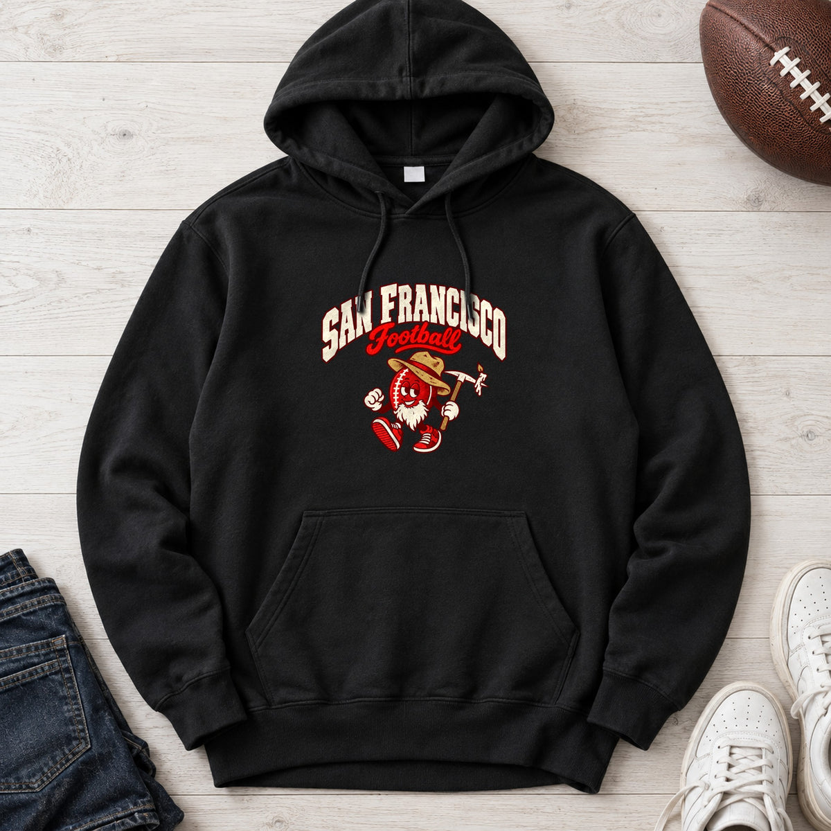 San Francisco Football Retro Mascot Hoodie in Black