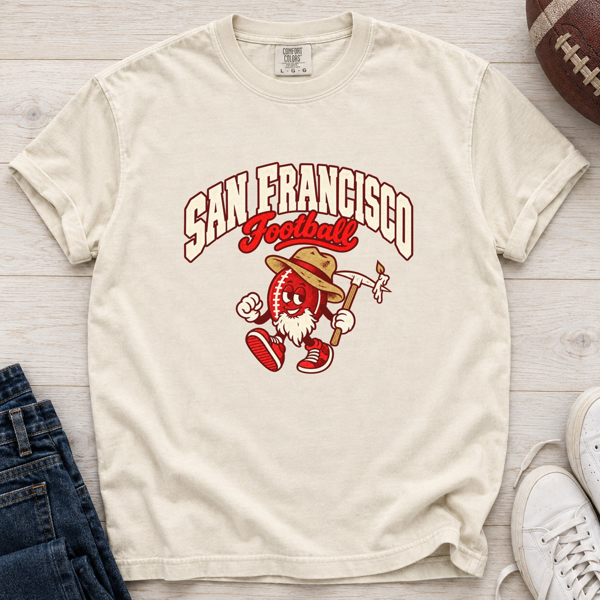 San Francisco Football Retro Mascot T-Shirt in Comfort Colors Ivory