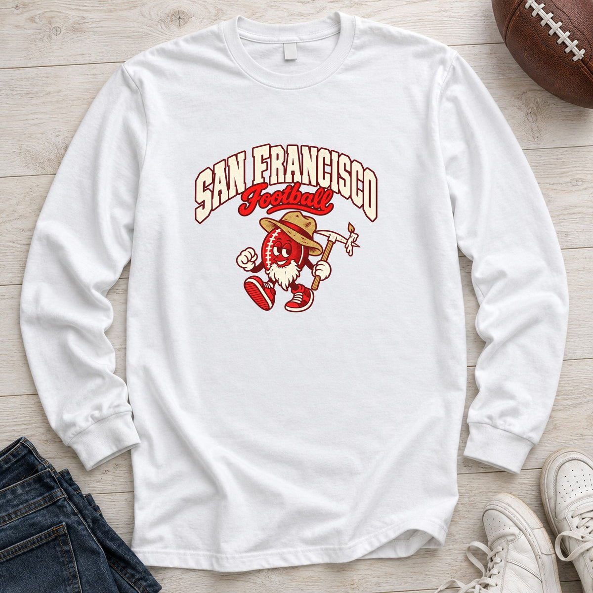 San Francisco Football Retro Mascot Long Sleeve in White