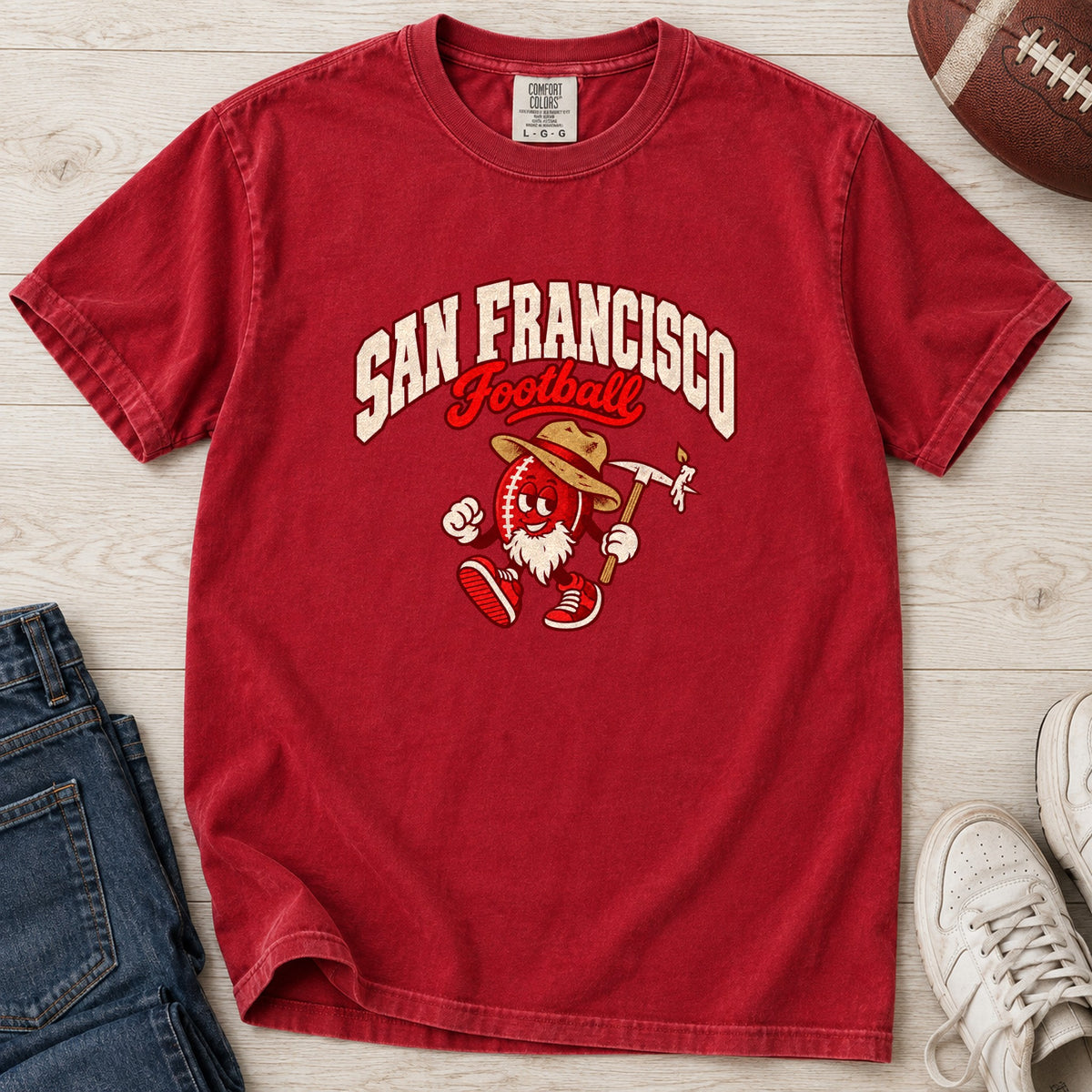 San Francisco Football Retro Mascot T-Shirt in Comfort Colors Red