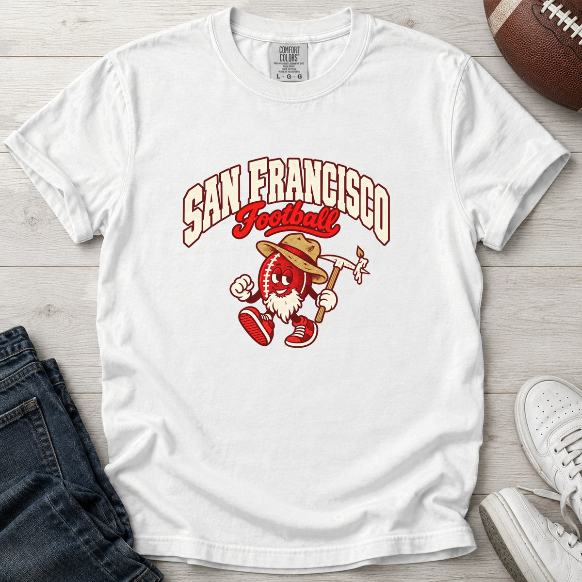 San Francisco Football Retro Mascot T-Shirt in Comfort Colors White