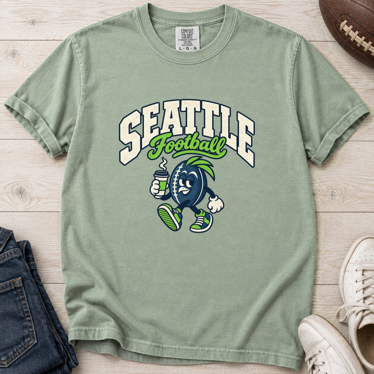 Seattle Football Retro Mascot T-Shirt in Comfort Colors Bay