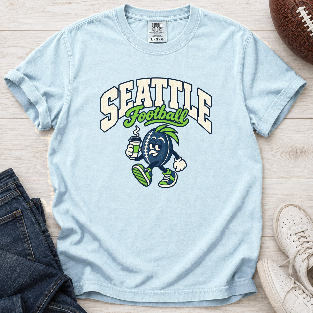 Seattle Football Retro Mascot T-Shirt in Comfort Colors Chambray