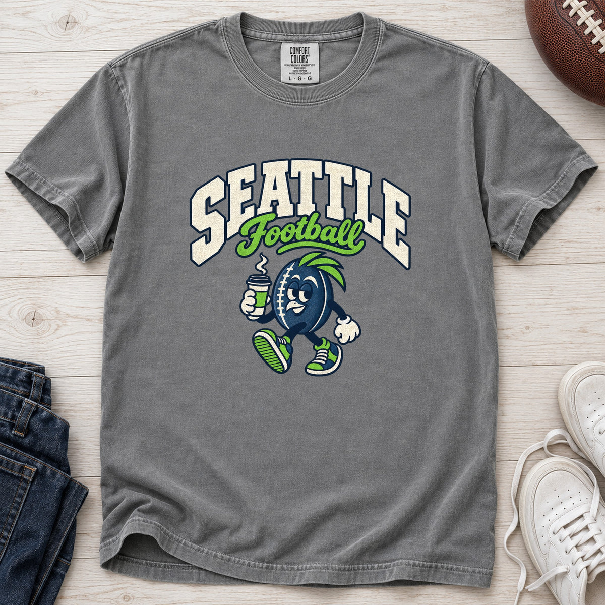 Seattle Football Retro Mascot T-Shirt in Comfort Colors Grey