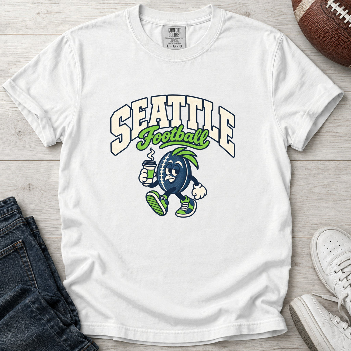 Seattle Football Retro Mascot T-Shirt in Comfort Colors White