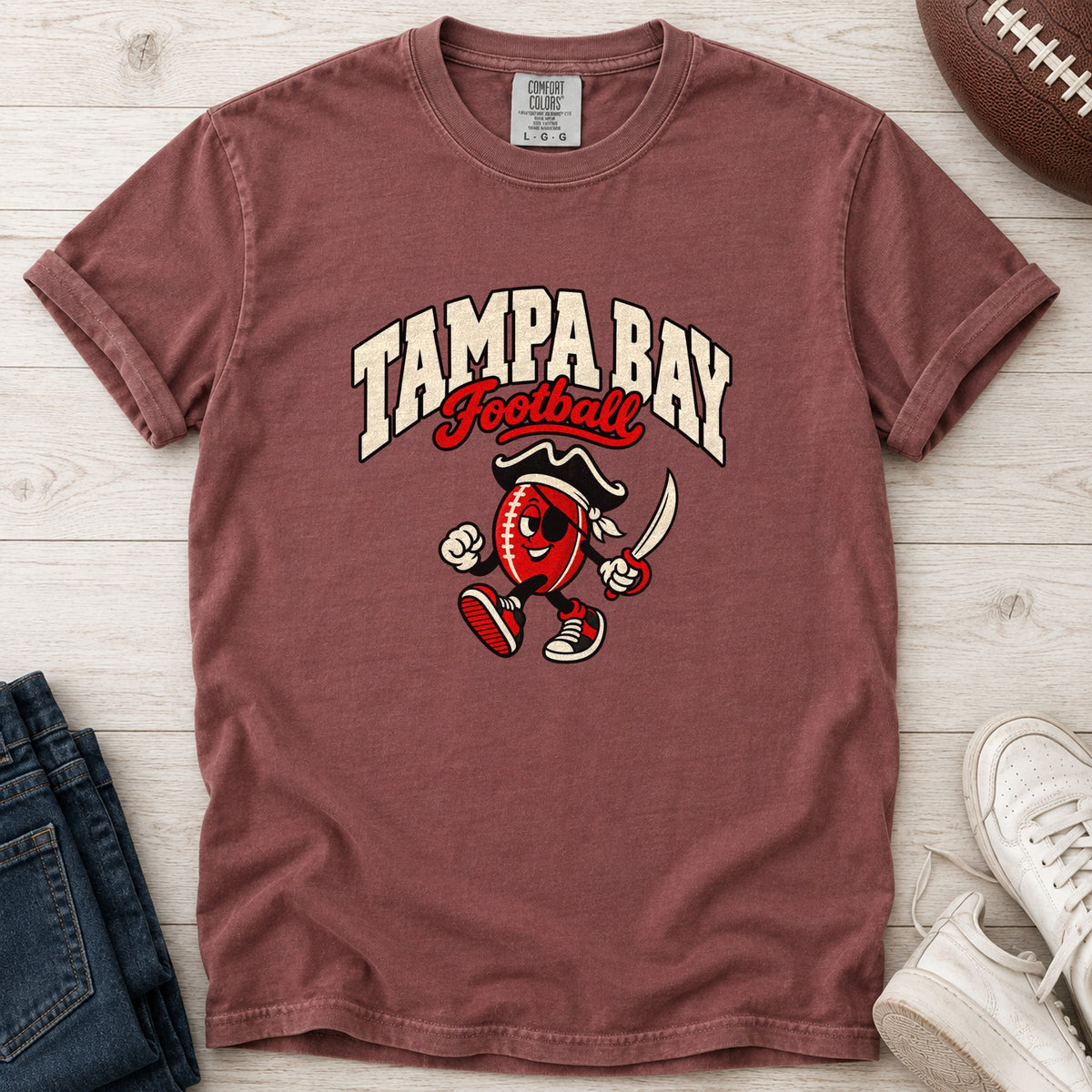 Tampa Bay Football Retro Mascot T-Shirt in Comfort Colors Brick