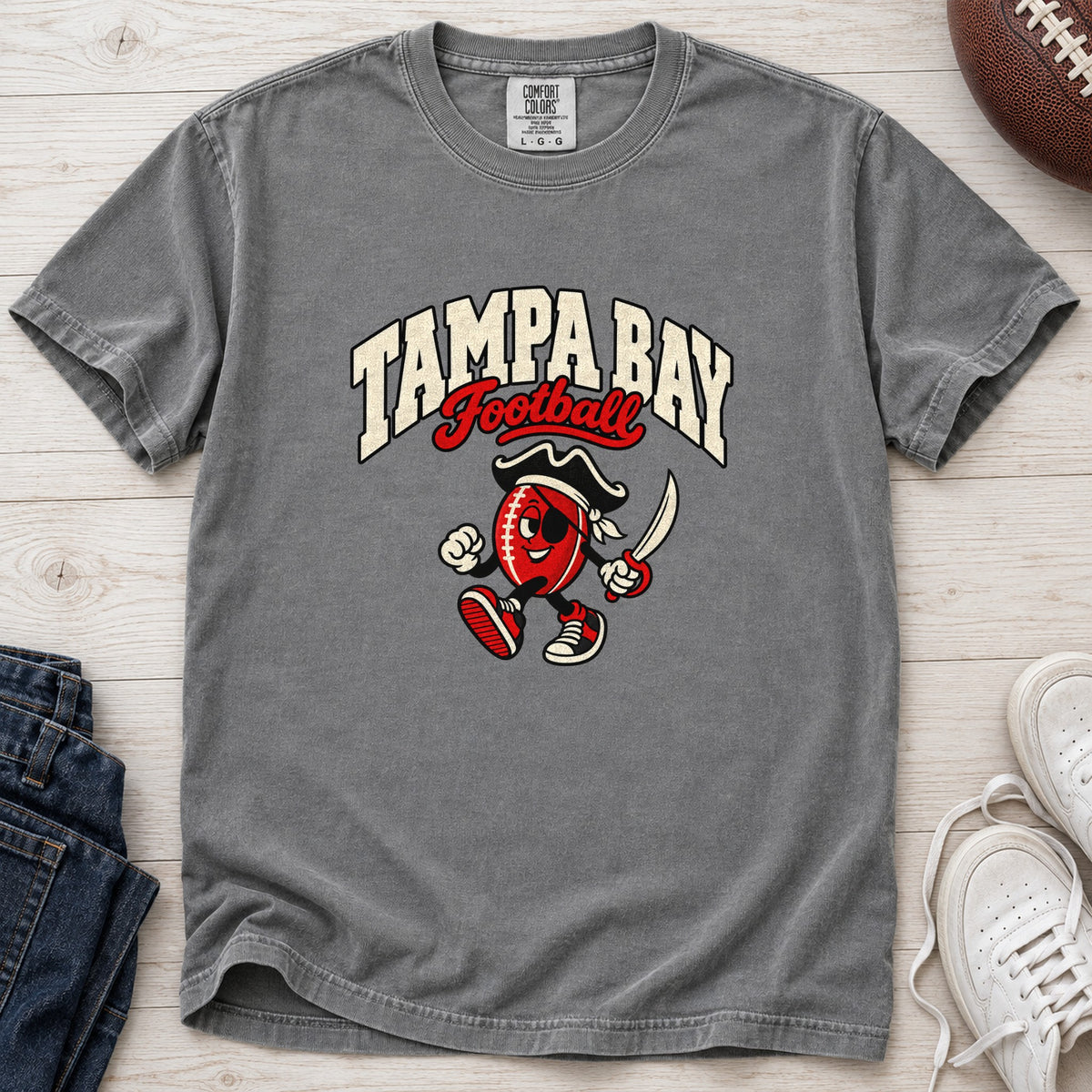 Tampa Bay Football Retro Mascot T-Shirt in Comfort Colors Grey