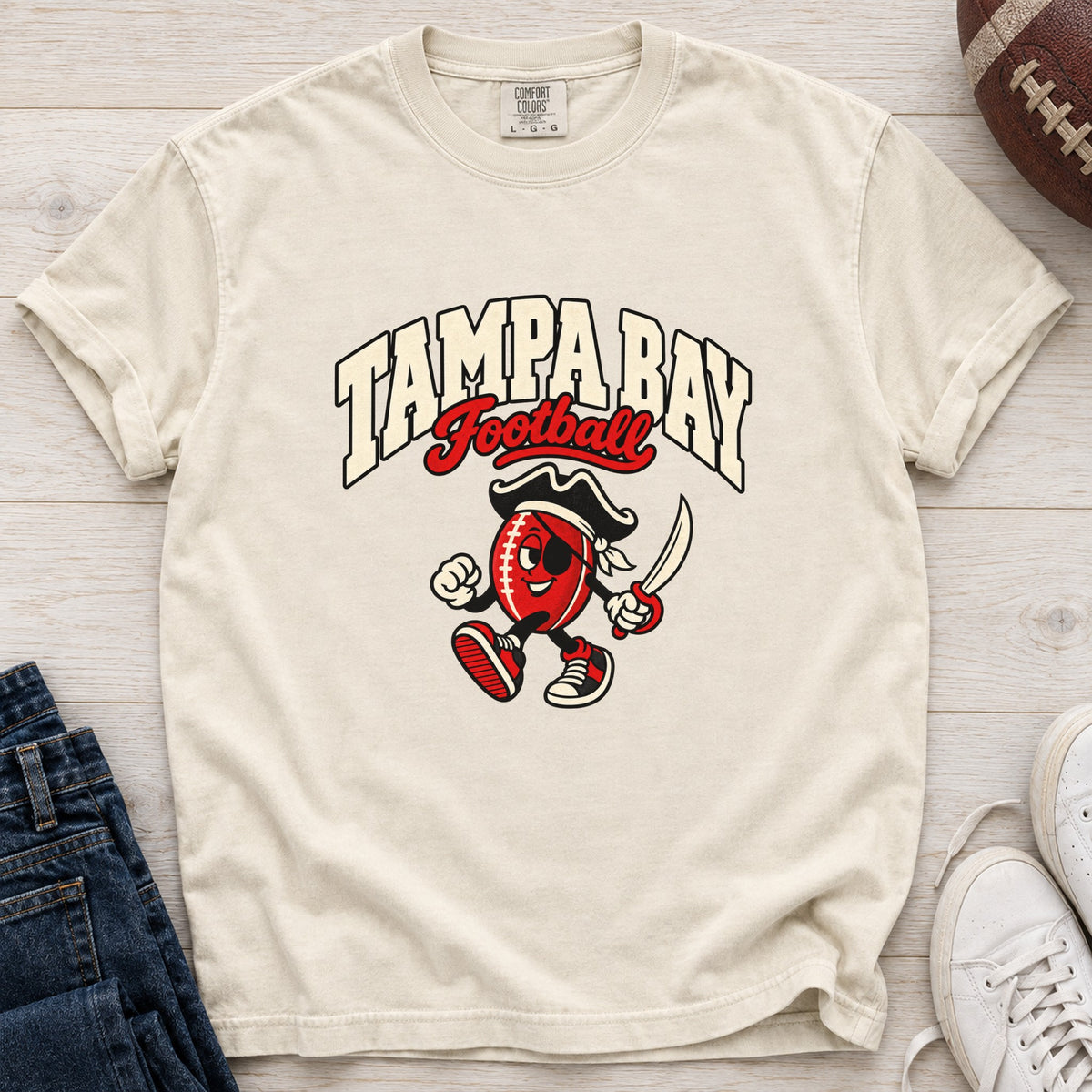 Tampa Bay Football Retro Mascot T-Shirt in Comfort Colors Ivory