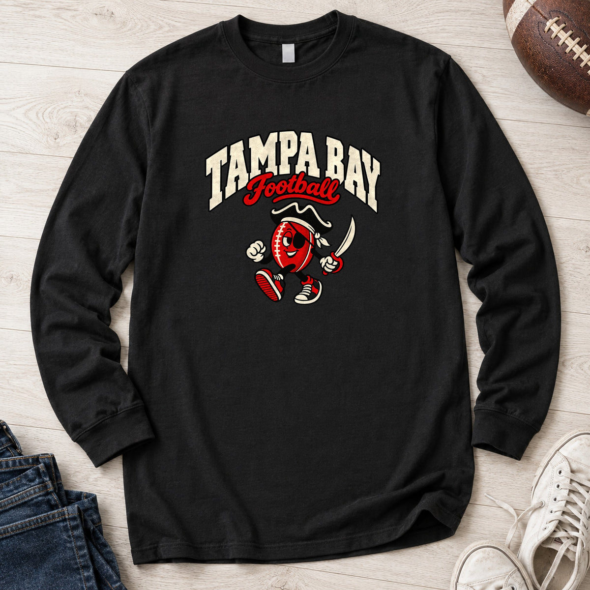Tampa Bay Football Retro Mascot Long Sleeve in Black
