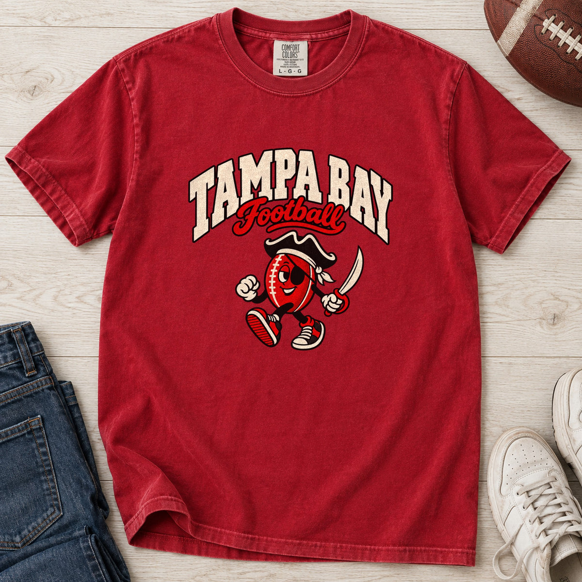 Tampa Bay Football Retro Mascot T-Shirt in Comfort Colors Red