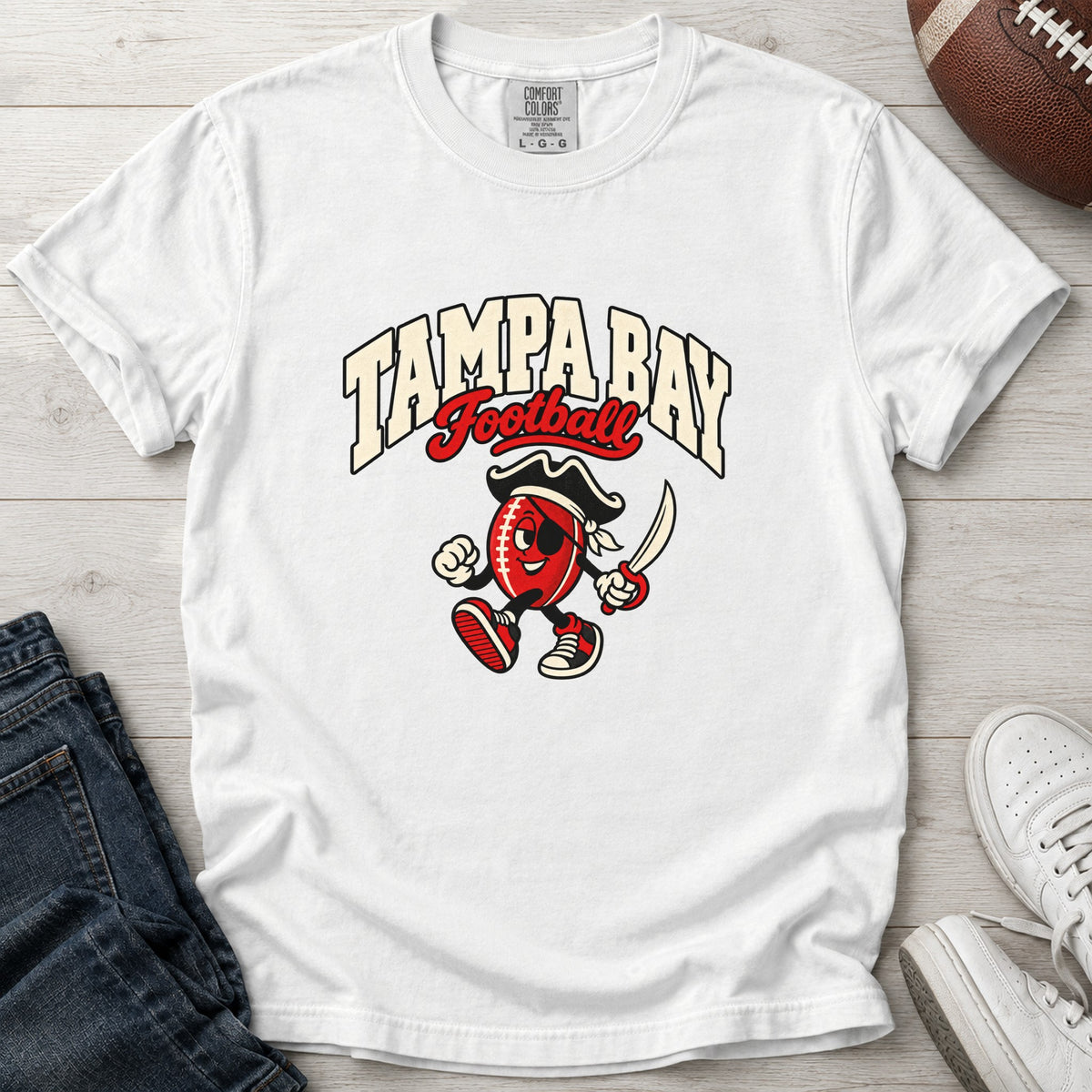 Tampa Bay Football Retro Mascot T-Shirt in Comfort Colors White
