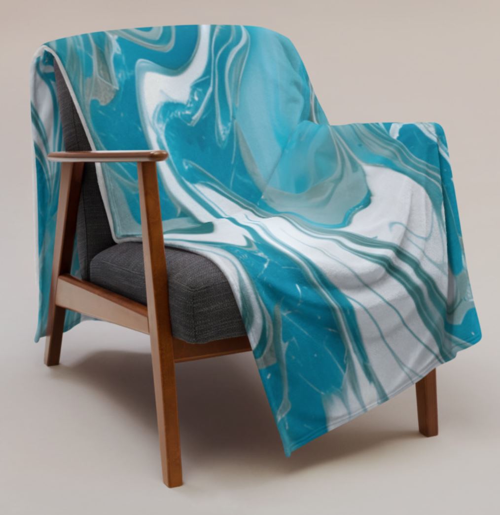 Soft Silk Touch Throw Blanket - Teal, Gray, White Marble Abstract Design - Aqua Blue Cozy Blanket, Bright Colored Blanket - Beachy Decor