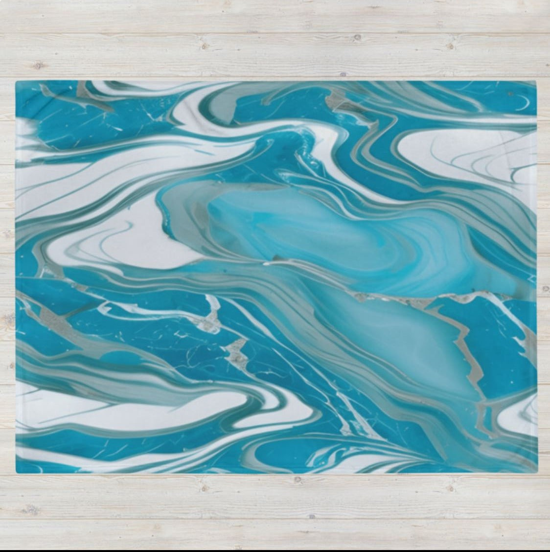 Soft Silk Touch Throw Blanket - Teal, Gray, White Marble Abstract Design - Aqua Blue Cozy Blanket, Bright Colored Blanket - Beachy Decor