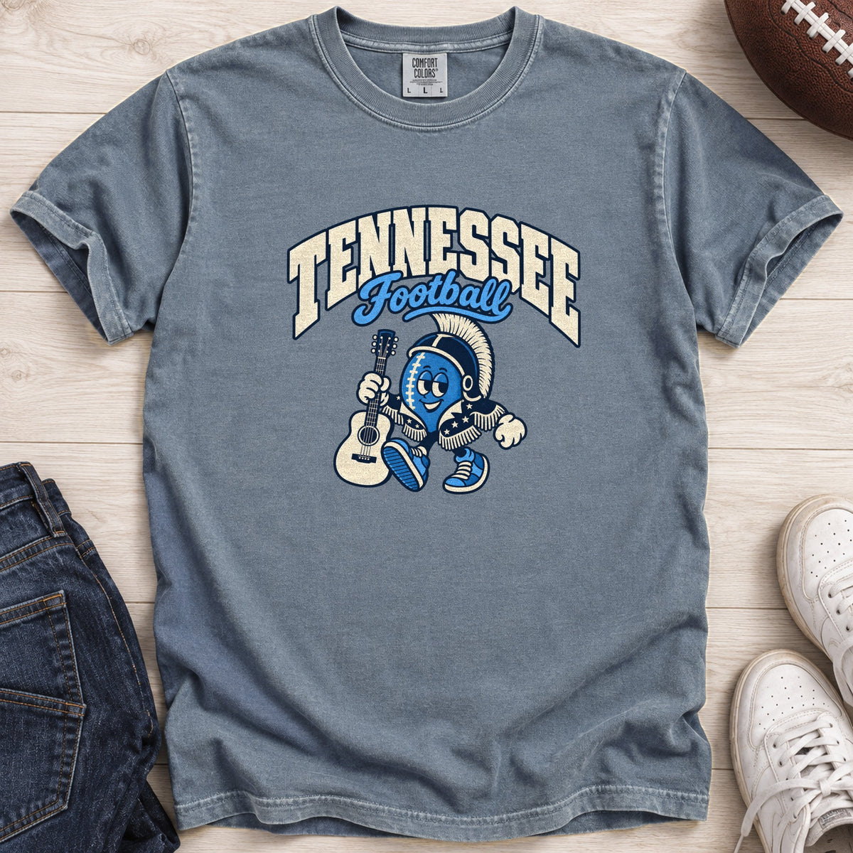 Tennessee Football Retro Mascot T-Shirt in Comfort Colors Blue Jean