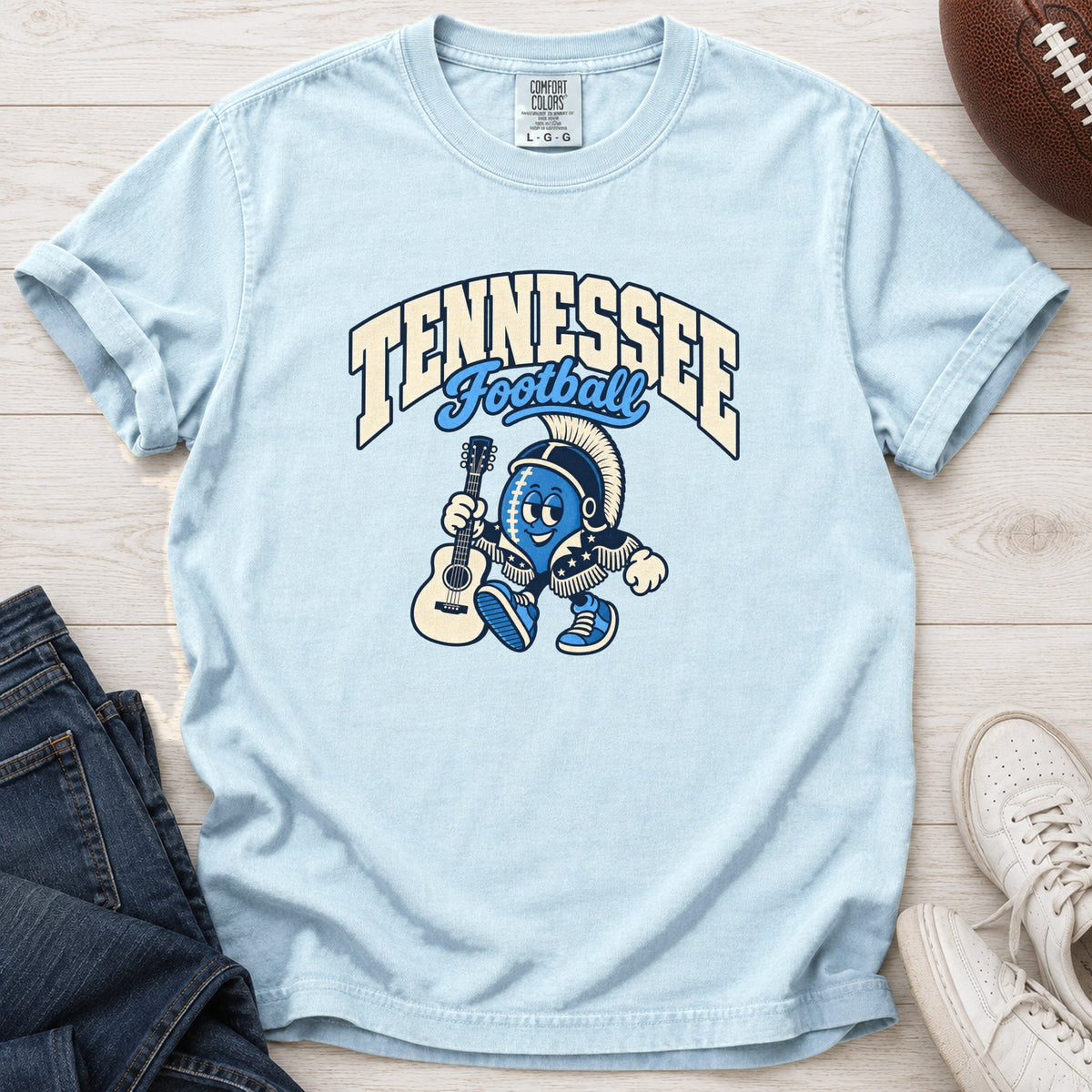Tennessee Football Retro Mascot T-Shirt in Comfort Colors Chambray