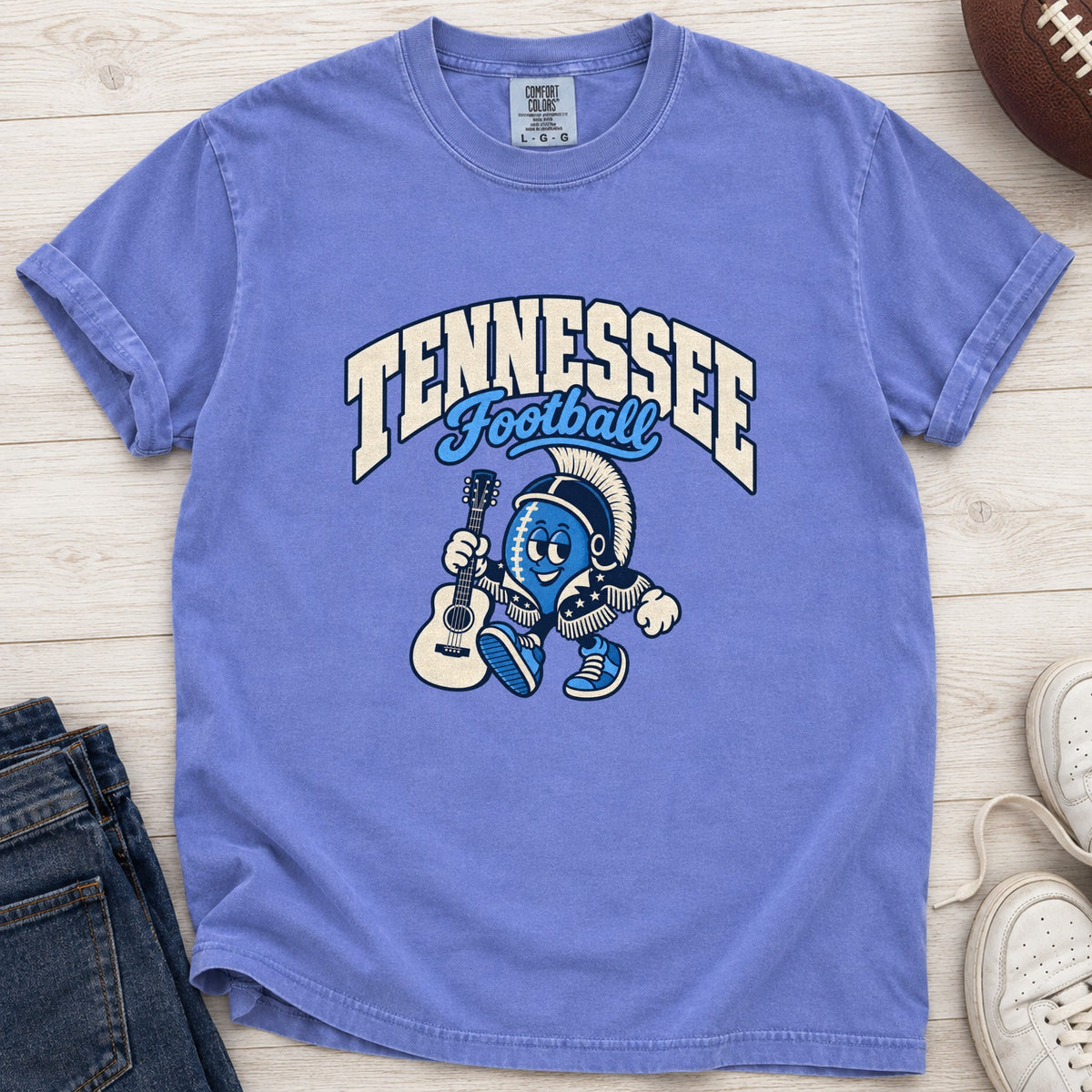 Tennessee Football Retro Mascot T-Shirt in Comfort Colors Flo Blue