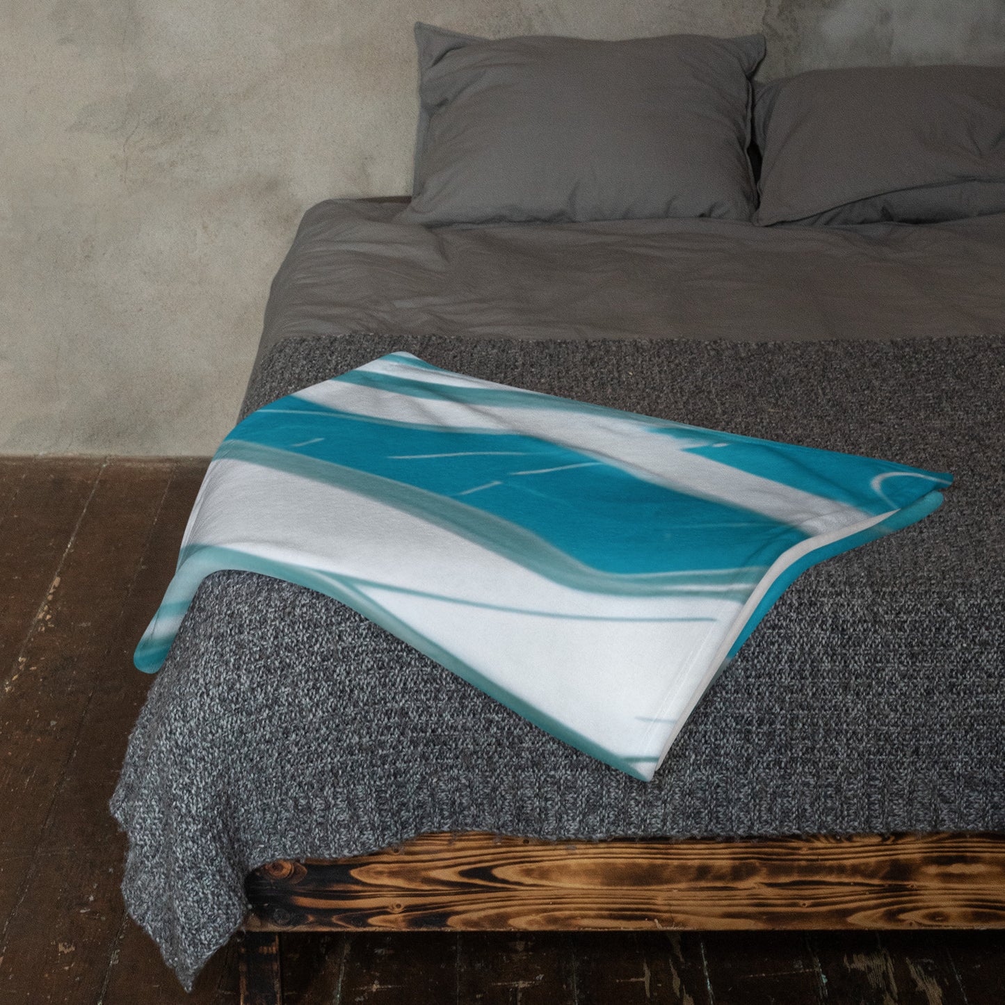 Soft Silk Touch Throw Blanket - Teal, Gray, White Marble Abstract Design - Aqua Blue Cozy Blanket, Bright Colored Blanket - Beachy Decor