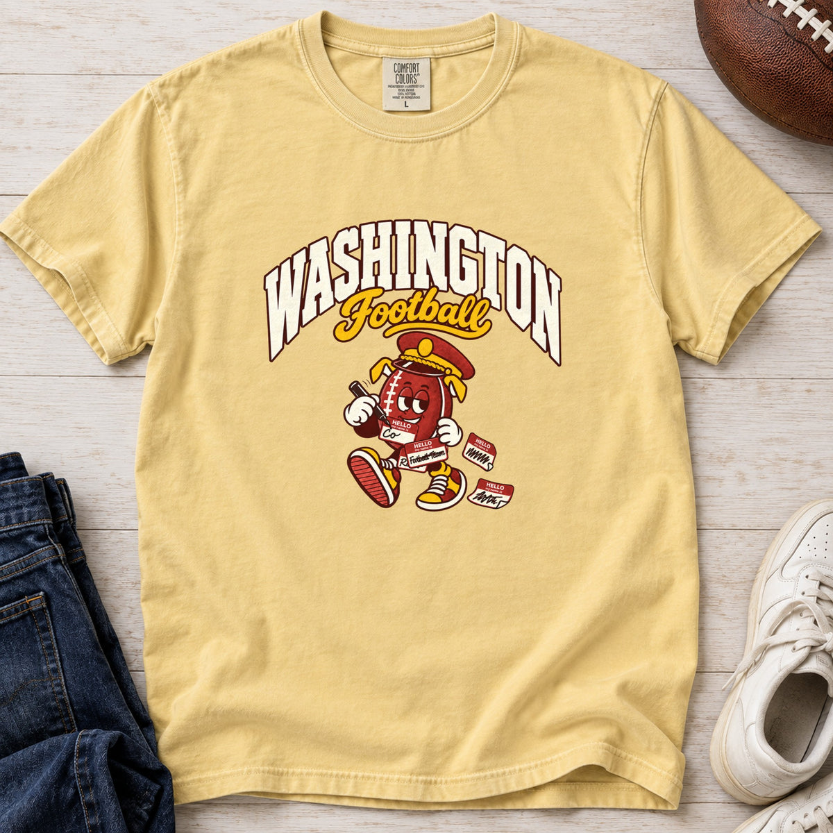 Washington Football Retro Mascot T-Shirt in Comfort Colors Butter