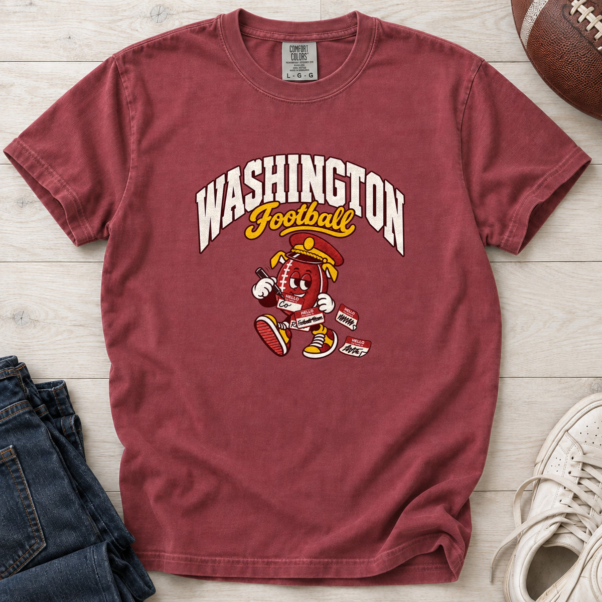 Washington Football Retro Mascot T-Shirt in Comfort Colors Chili