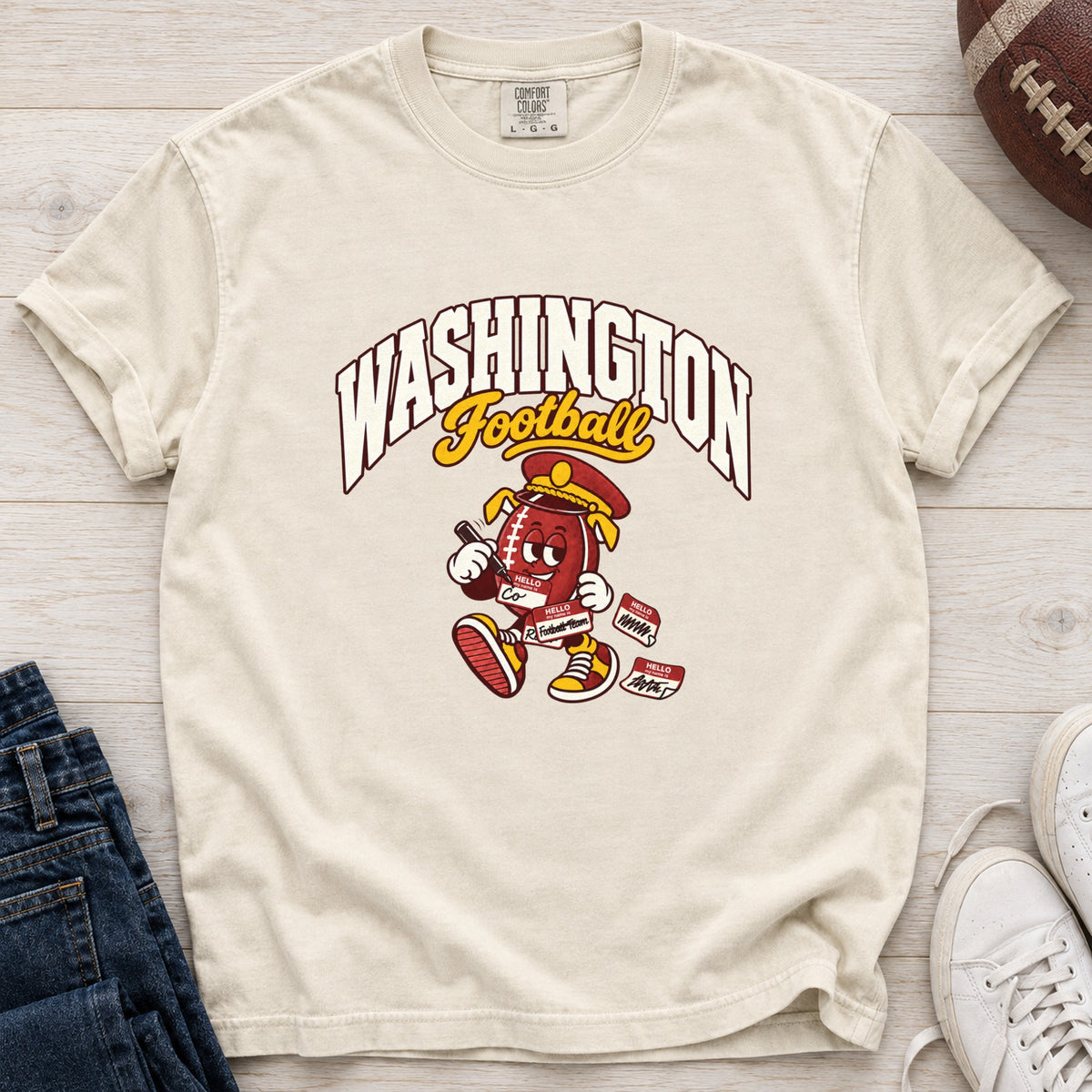 Washington Football Retro Mascot T-Shirt in Comfort Colors Ivory