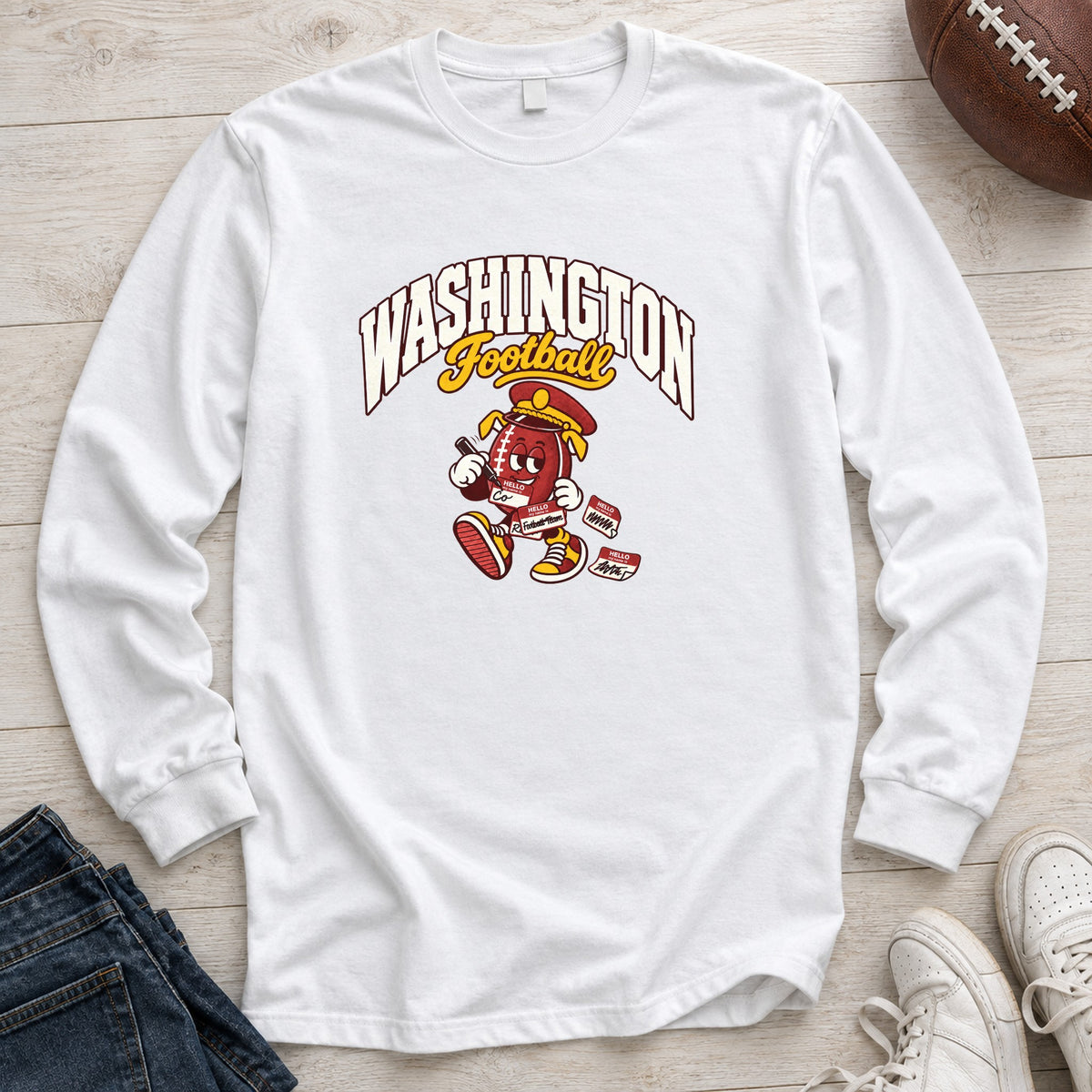 Washington Football Retro Mascot Long Sleeve in White
