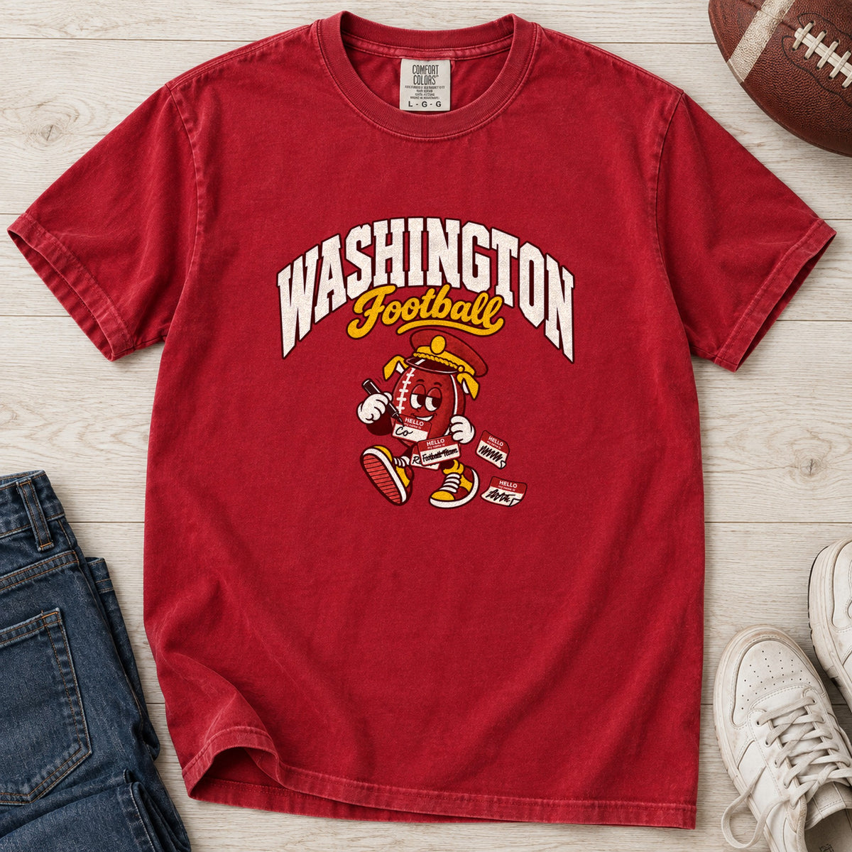 Washington Football Retro Mascot T-Shirt in Comfort Colors Red