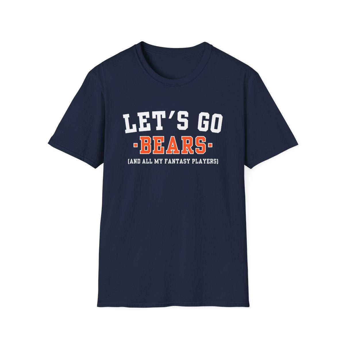 Navy Let's Go Bears fantasy football t-shirt with collegiate block lettering