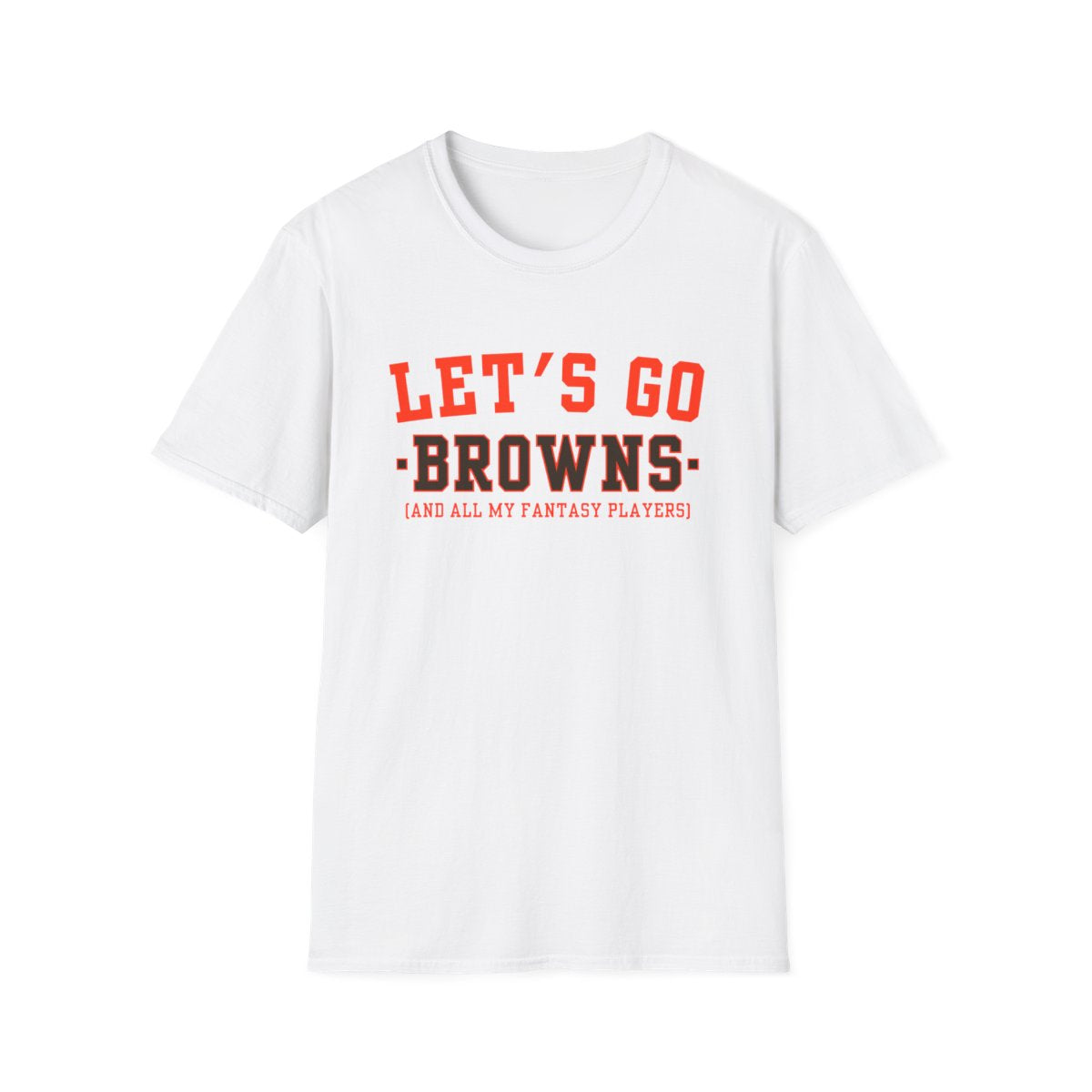 Orange Let's Go Browns fantasy football t-shirt with collegiate block lettering