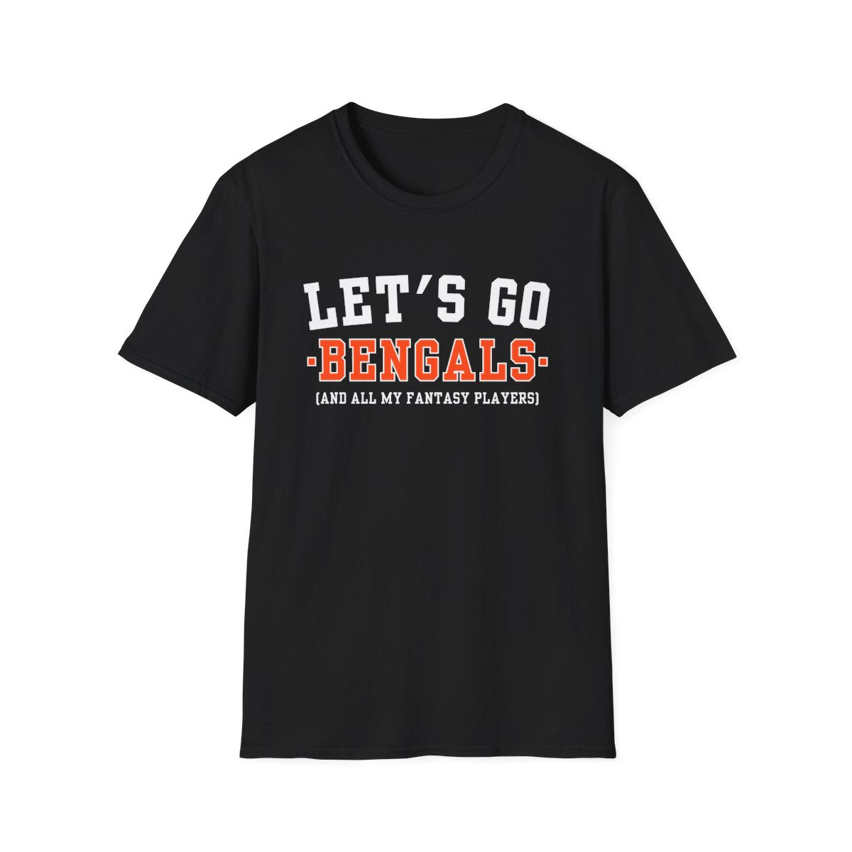 Black Let's Go Bengals fantasy football t-shirt with collegiate block lettering