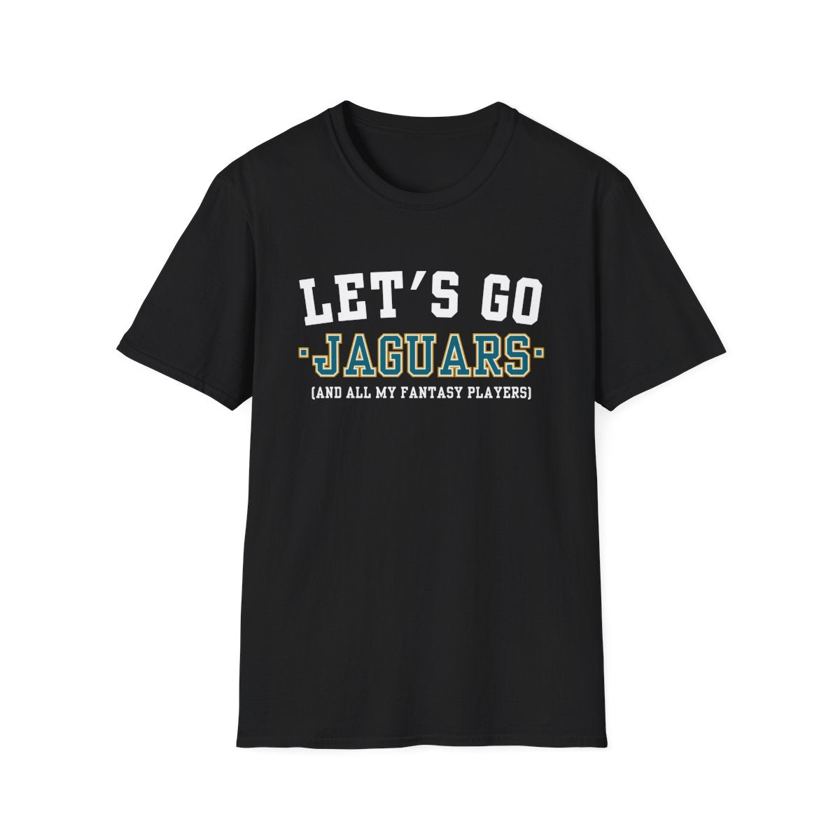 Black Let's Go Jaguars fantasy football t-shirt with collegiate block lettering