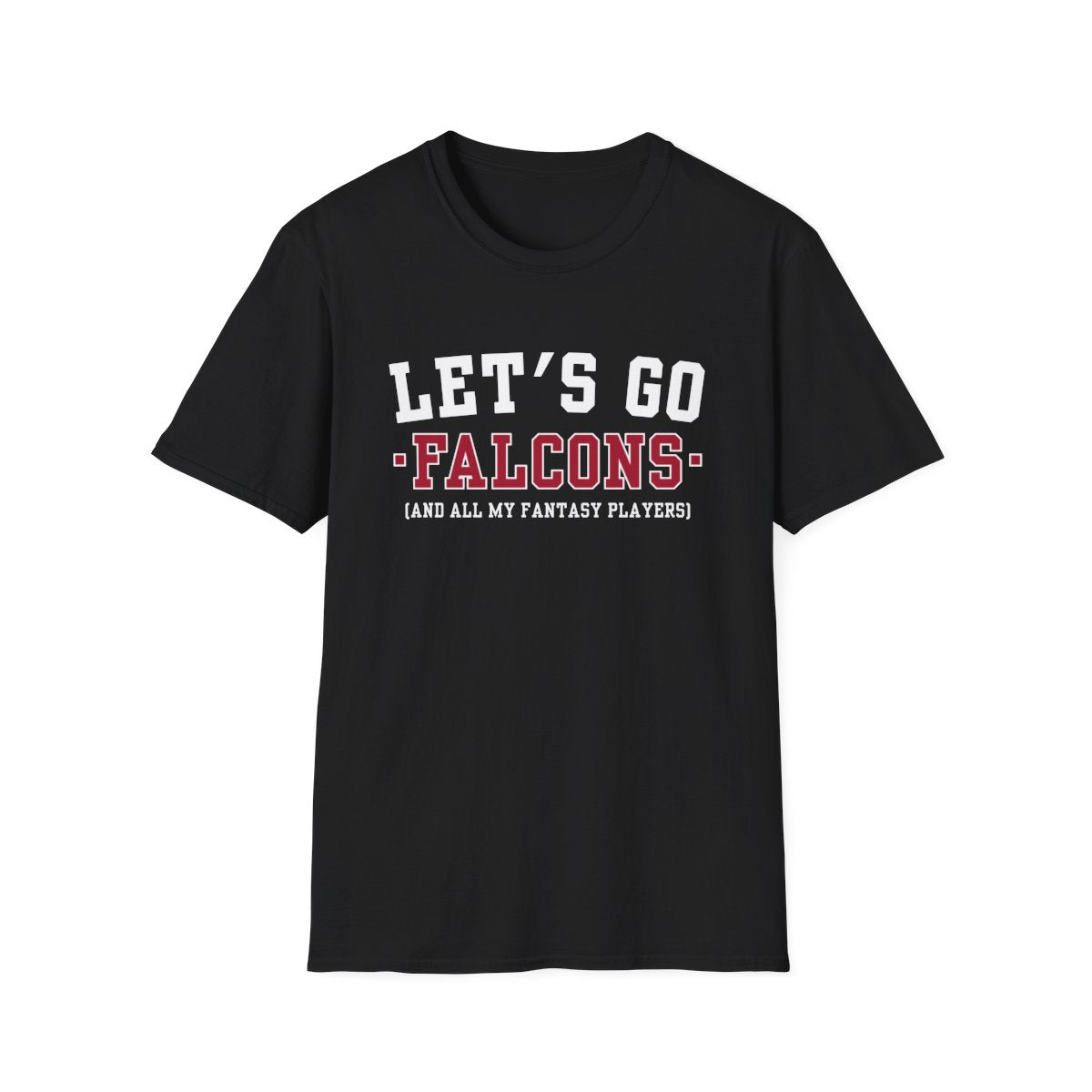 Black Let's Go Falcons fantasy football t-shirt with collegiate block lettering