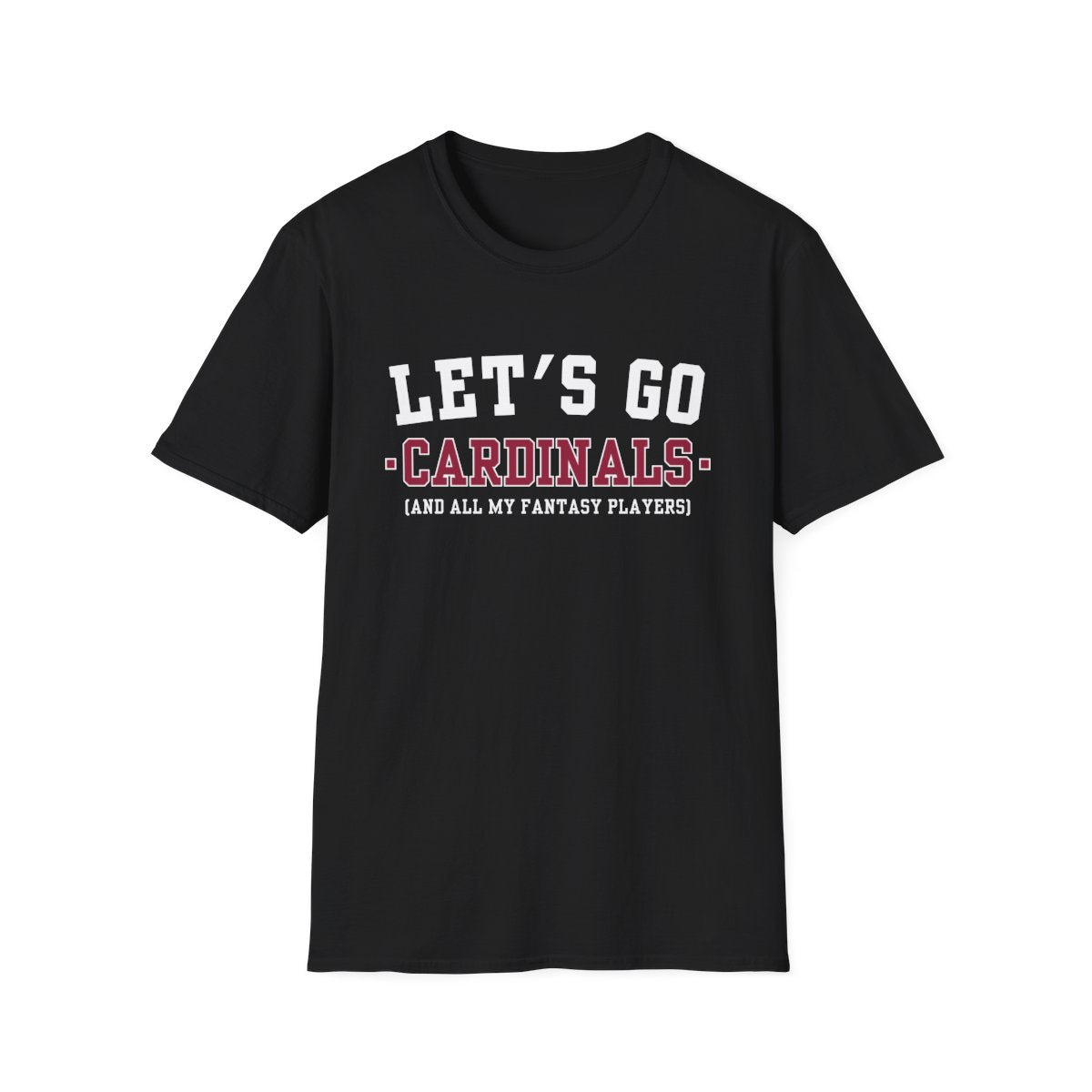Black Let's Go Cardinals fantasy football t-shirt with collegiate block lettering