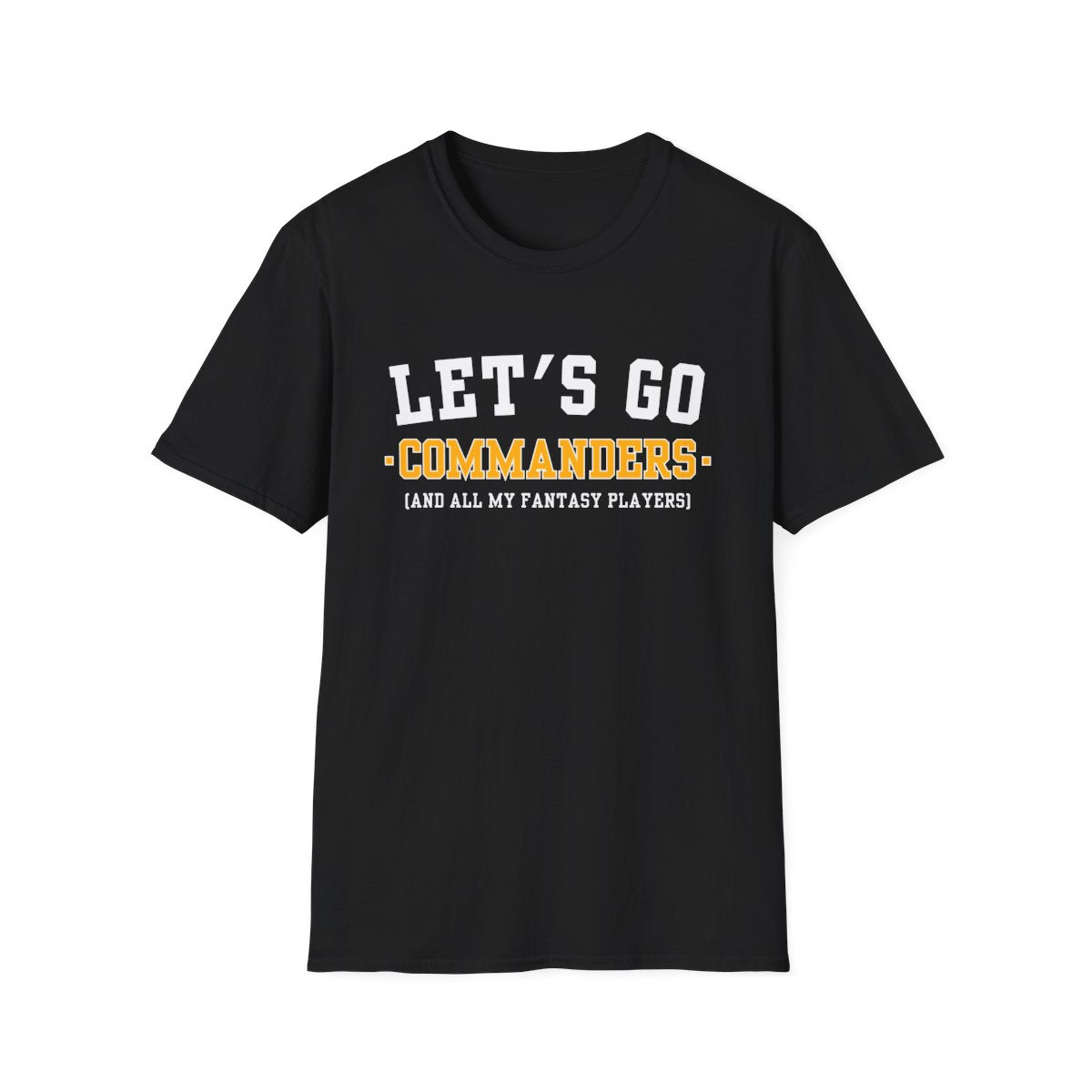 Black Let's Go Commanders fantasy football t-shirt with collegiate block lettering